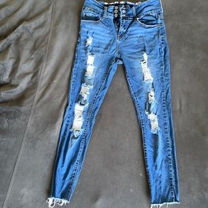 High-rise, skinny ankle jeans, ripped, highwaisted